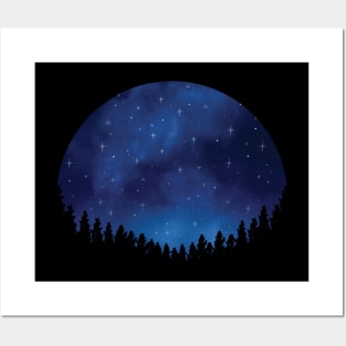 Stars in Space Over Forest (blue) Posters and Art